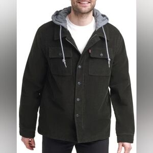 Levi's Black Faux Shearling Lined Hooded Corduroy Shirt Jacket Size XL